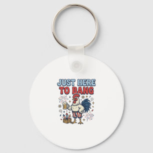 Funny Patriotic Rooster Fireworks Beer Shirt Desig Key Ring