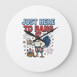Funny Patriotic Rooster Fireworks Beer Shirt Desig Large Clock