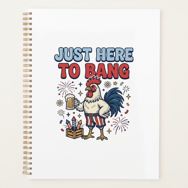 Funny Patriotic Rooster Fireworks Beer Shirt Desig Planner (Front)