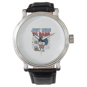 Funny Patriotic Rooster Fireworks Beer Shirt Desig Watch