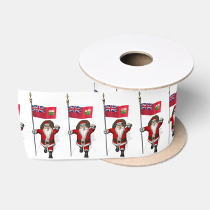 Funny Patriotic Santa Claus With Ensig Of Ontario Satin Ribbon