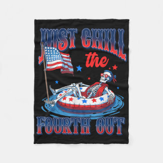 Funny Patriotic Skeleton Usa Just Chill The Fourth Fleece Blanket