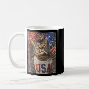 Funny Patriotic Smoking Cat Fireworks 4th Of July Coffee Mug