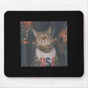 Funny Patriotic Smoking Cat Fireworks 4th Of July Mouse Pad