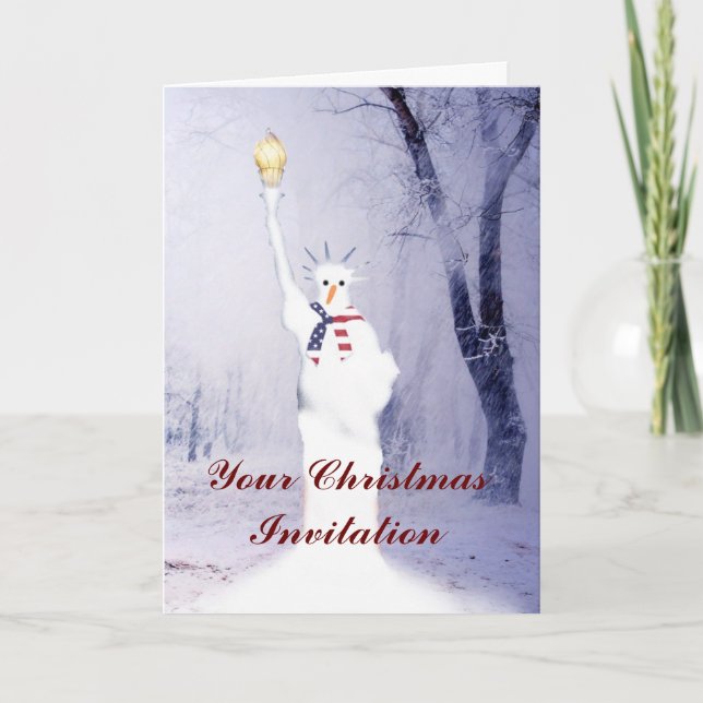 Funny  patriotic snowman Christmas invitation (Front)