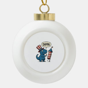 Funny Patriotic T-Rex Firework Shirt Design_1 Ceramic Ball Christmas Ornament