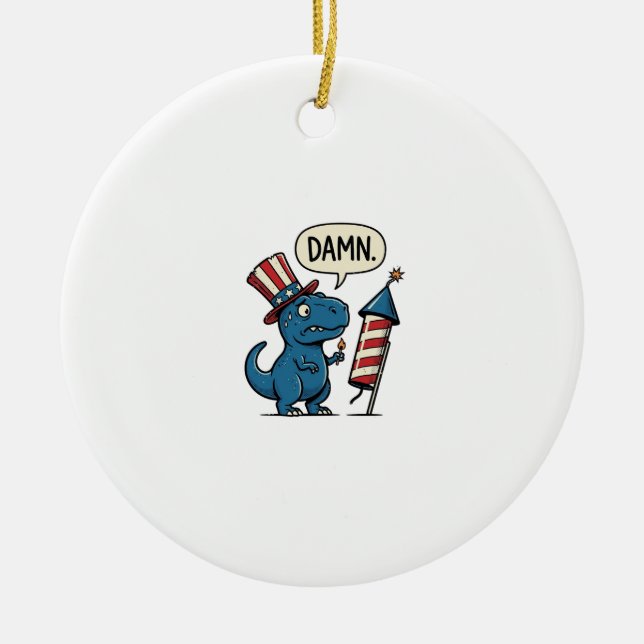 Funny Patriotic T-Rex Firework Shirt Design_1 Ceramic Ornament (Front)