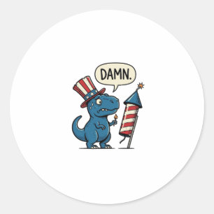 Funny Patriotic T-Rex Firework Shirt Design_1 Classic Round Sticker