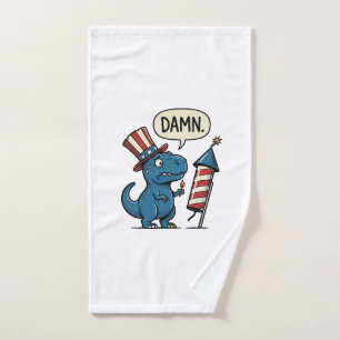 Funny Patriotic T-Rex Firework Shirt Design_1 Hand Towel