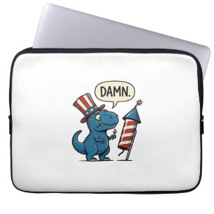 Funny Patriotic T-Rex Firework Shirt Design_1 Laptop Sleeve
