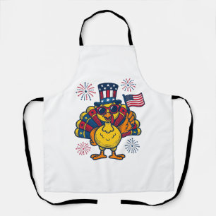 Funny Patriotic Turkey Fireworks Vintage Shirt_1 Apron