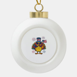 Funny Patriotic Turkey Fireworks Vintage Shirt_1 Ceramic Ball Christmas Ornament
