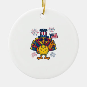 Funny Patriotic Turkey Fireworks Vintage Shirt_1 Ceramic Ornament
