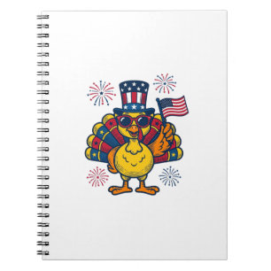Funny Patriotic Turkey Fireworks Vintage Shirt_1 Notebook