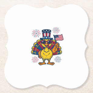 Funny Patriotic Turkey Fireworks Vintage Shirt_1 Paper Coaster