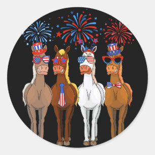 Funny Patriotic Us Flag 4th Of July Horse Usa Patr Classic Round Sticker