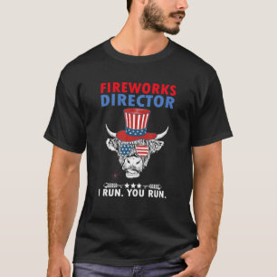 Funny Patriotics Pride Moorica Highland Cow Flag 4 T-Shirt