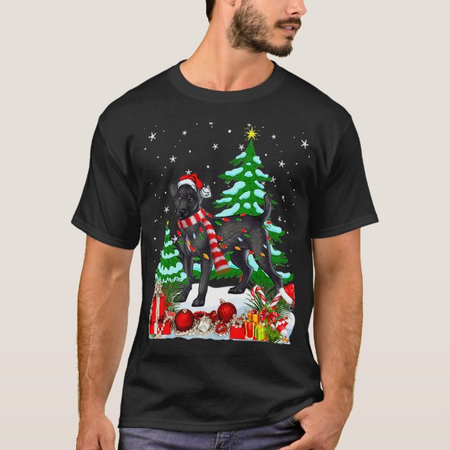 Funny Patterdale Terrier Dog Christmas Tree T-Shirt (Front)