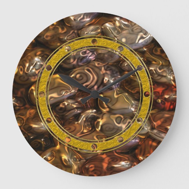 Funny Pattern ART - Golden River Stones Large Clock (Front)