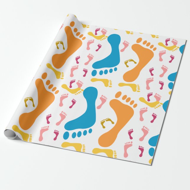 Funny Pattern Of Colourful Human Footprints Wrapping Paper (Unrolled)
