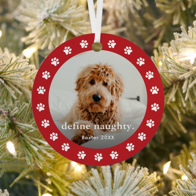 Funny Paw print 2 Photo Pet Christmas Metal Tree Decoration (Insitu)