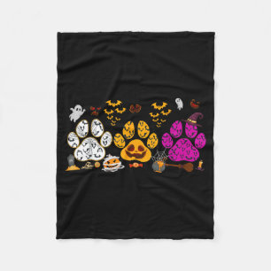 Funny Paw Print Halloween Dog Candy Pumpkin Ghost Fleece Blanket