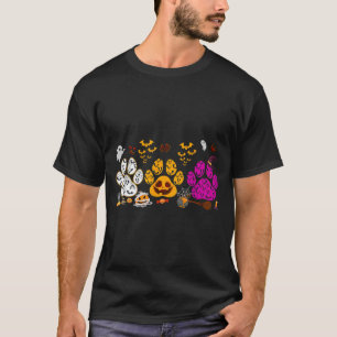 Funny Paw Print Halloween Dog Candy Pumpkin Ghost T-Shirt