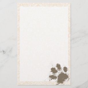 Funny Paw Print on Antique White Damask Stationery
