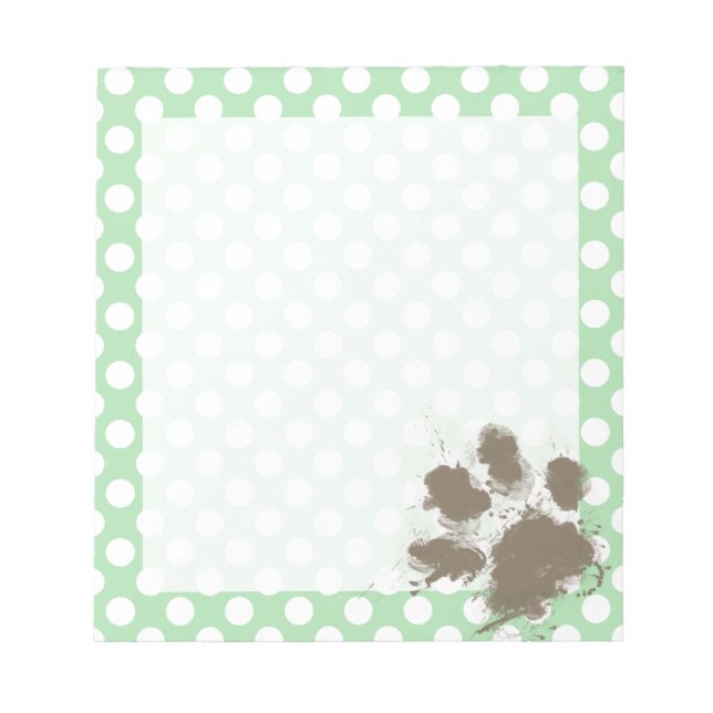Funny Paw Print on Celadon Green Polka Dots Notepad (Front)