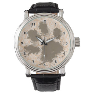 Funny Paw Print on Light Apricot, Peach Damask Watch