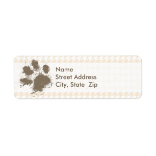 Funny Pawprint; Antique White Houndstooth Return Address Label
