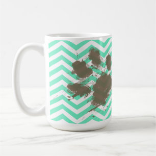 Funny Pawprint on Aquamarine Chevron Coffee Mug
