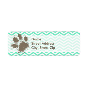 Funny Pawprint on Aquamarine Chevron Return Address Label