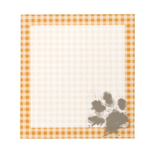 Funny Pawprint on Dark Orange Gingham Notepad