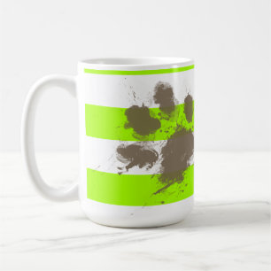 Funny Pawprint on Electric Lime Green Stripes Coffee Mug