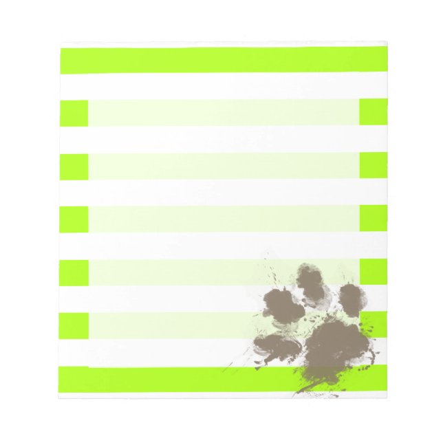 Funny Pawprint on Electric Lime Green Stripes Notepad (Front)