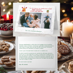 Funny Pawsitive Rudolph 2 Photos Minimalist Modern Holiday Card