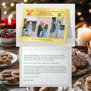 Funny Pawsitive Rudolph Minimalist Elegant 3 Photo Holiday Card