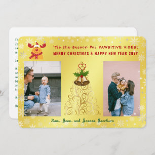 Funny Pawsitive Rudolph Photos Letter Cute Golden Holiday Card