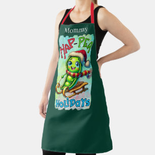 Funny pea pun Christmas add name Apron