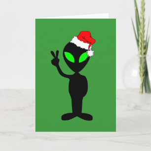 Funny peace alien santa holiday card