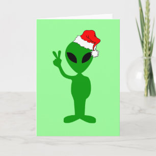 Funny peace alien santa holiday card
