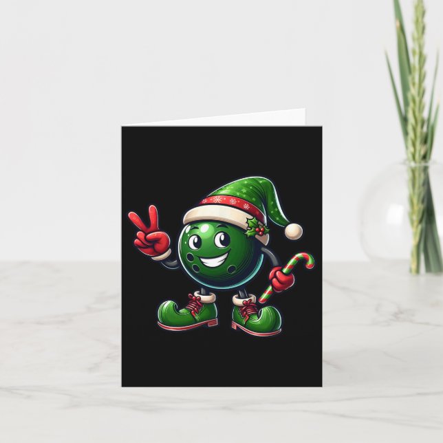 Funny Peace Hand Bowling Elf Christmas Womens Mens Card (Front)