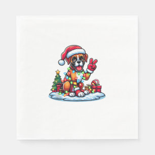 Funny Peace Hand Boxer Dog Christmas Lights Womens Napkin