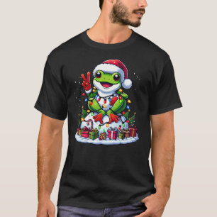 Funny Peace Hand Frog Christmas Lights Womens Mens T-Shirt