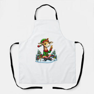 Funny Peace Hand Giraffe Elf Christmas Womens Mens Apron