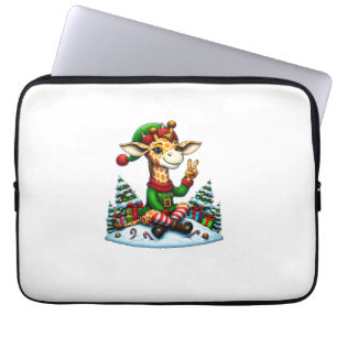 Funny Peace Hand Giraffe Elf Christmas Womens Mens Laptop Sleeve