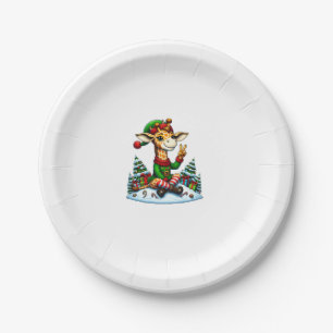 Funny Peace Hand Giraffe Elf Christmas Womens Mens Paper Plate