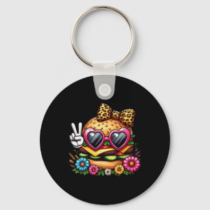 Funny Peace Hand Hamburger Mum Womens Mothers Day Key Ring