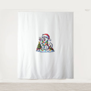Funny Peace Hand Husky Christmas Lights Womens Men Tapestry